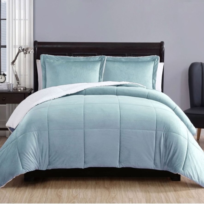 3 Piece Ultra-soft Micro Mink Comforter Set Queen with Sherpa Reverse Sky V442-ATX-COMFORTER-3PIECEMICROMINK-SKY-QS