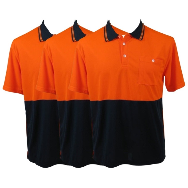 3x HI VIS Polo Shirt Top Tee Safety Workwear Short Sleeve Breathable Mesh BULK – Orange/Navy – 4XL V563-BR-3WRKPOLO-ORNGNAVY-4XL