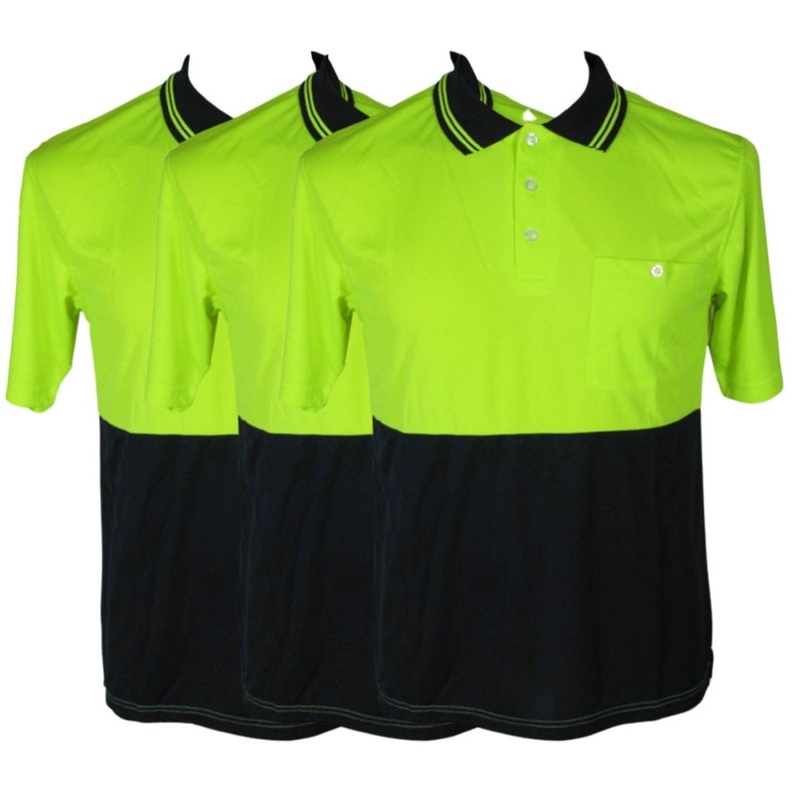 3x HI VIS Polo Shirt Top Tee Safety Workwear Short Sleeve Breathable Mesh BULK – Yellow/Navy – 4XL V563-BR-3WRKPOLO-YLWNAVY-4XL