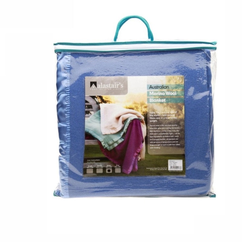 Alastairs 375GSM Australian Merino Wool Blanket Blue – King V442-MFL-BLANKET-WOOL-BLUE-KI