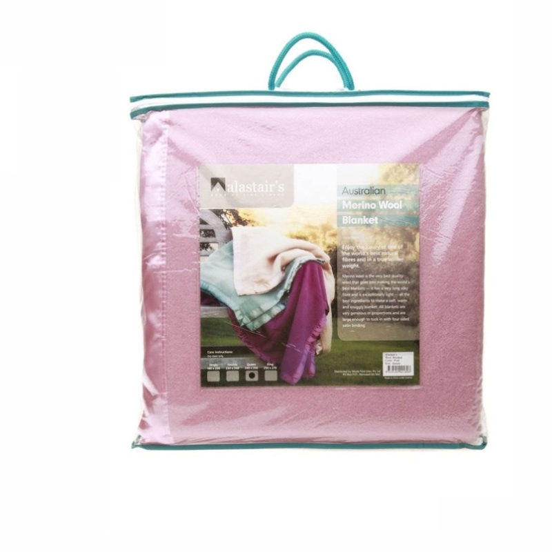 Alastairs 375GSM Australian Merino Wool Blanket Pink – Queen V442-MFL-BLANKET-WOOL-PINK-QS