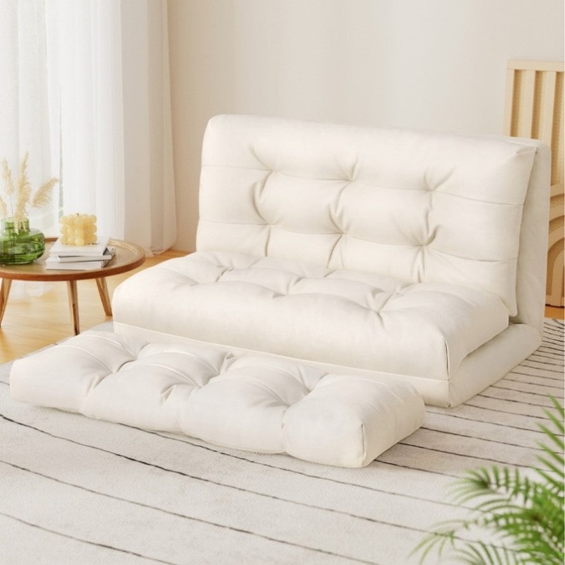 Artiss Floor Lounge Sofa Bed 2 Seater Pillow Leather White FLOOR-SBL-02PU-BG