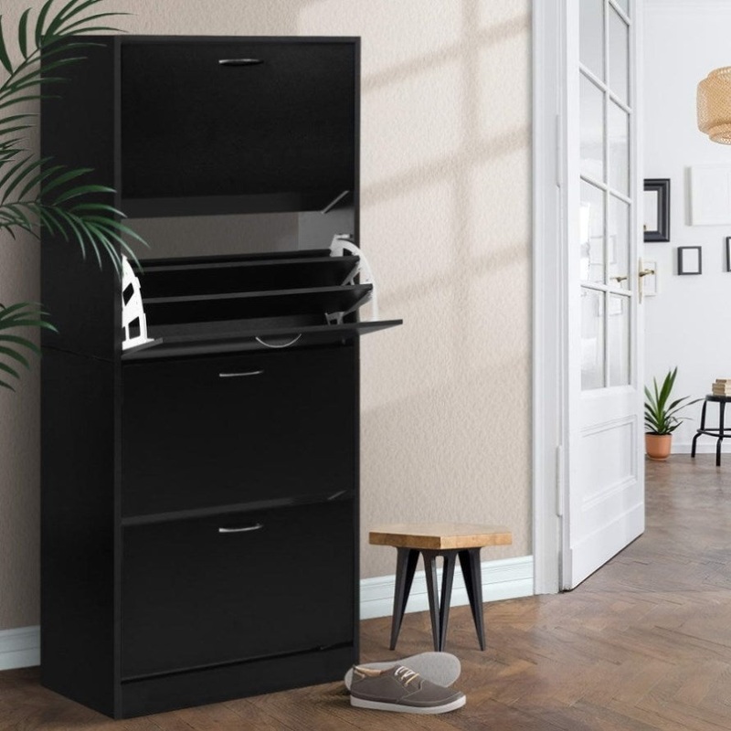Artiss Shoe Rack Cabinet 60 Pairs 4 Doors – Black FURNI-L-SHOE-4D3R-BK-AB