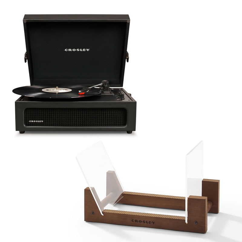 Crosley Voyager Bluetooth Portable Turntable – Black + Bundled Crosley Record Storage Display Stand V398-CR8017BSS-BK4
