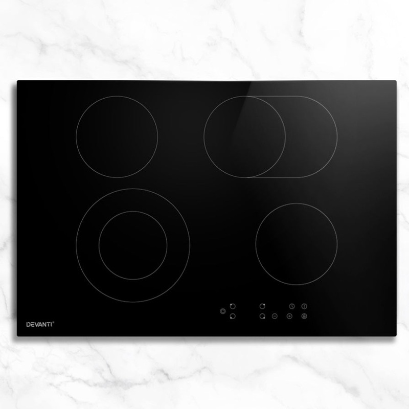 Devanti Electric Ceramic Cooktop 77cm CCT-B-4E-6Z-TOUCH-BK