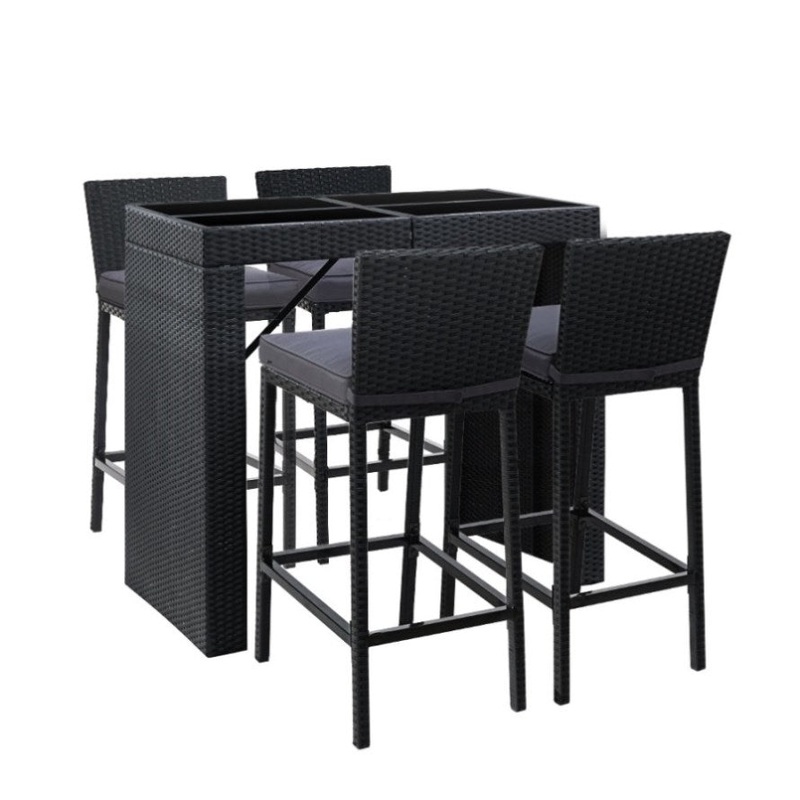 Gardeon 5-Piece Outdoor Bar Set Dining Table Stools Wicker Patio Setting FF-BARSET-BACK-BK-5AB