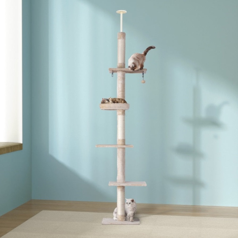 i.Pet Cat Tree 290cm Tower Scratching Cats Post Scratcher Floor to Ceiling Bed PET-CAT-POLE-BEWH