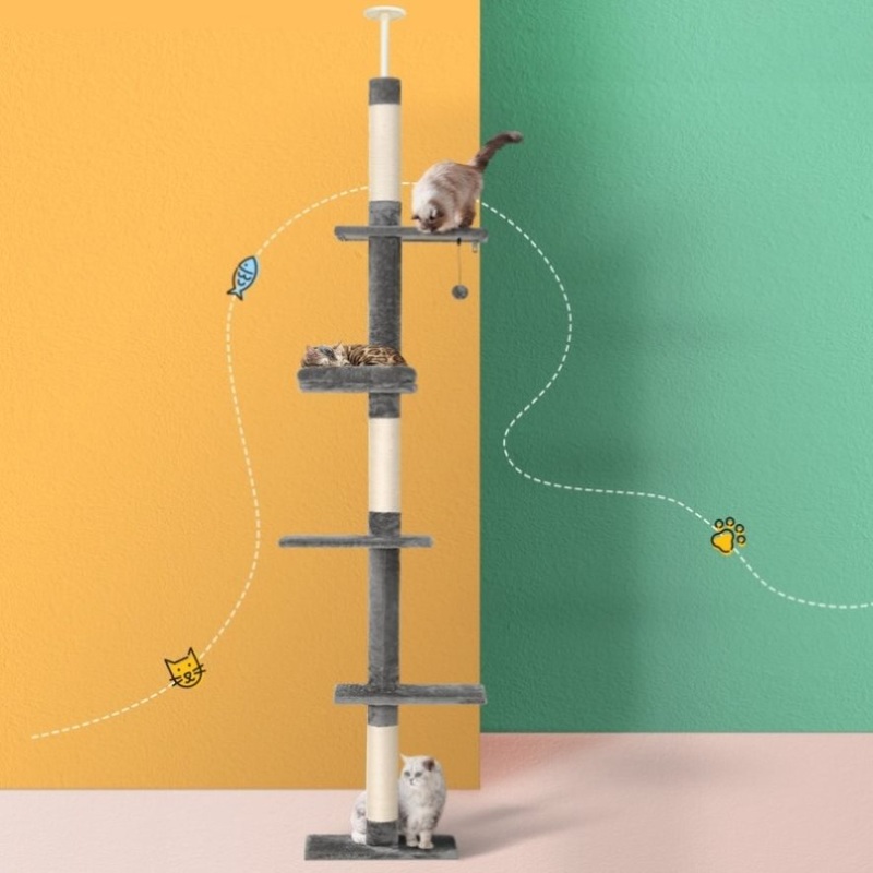 i.Pet Cat Tree 290cm Tower Scratching Post Scratcher Floor to Ceiling Cats Bed PET-CAT-POLE-GRWH