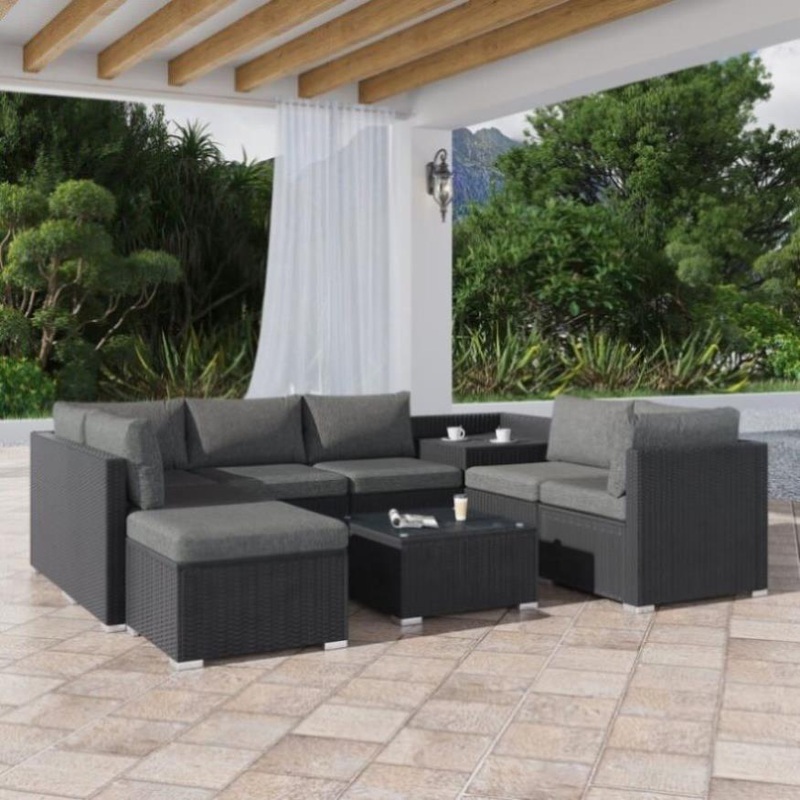 Large Modular Outdoor Ottoman Lounge Set in Black V264-OTF-509S-541S-BLK