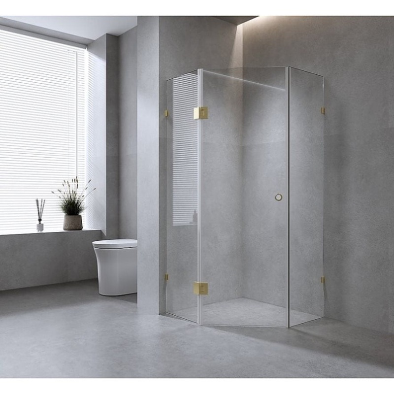 100cm Frameless Diamond Shower Screen with Black Brackets and SS Hinges V63-932621