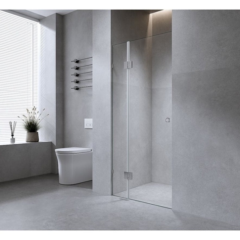 100cm Wall to Wall Frameless Shower Screen with Black Brackets and Brass Hinges V63-938211