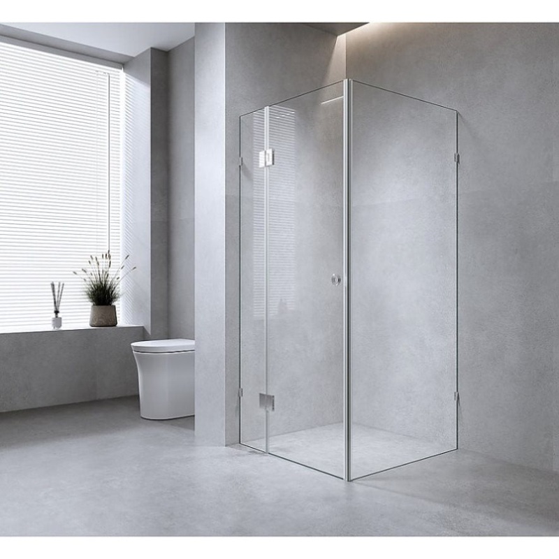 100x100cm Corner Frameless Shower Screen with Black Brackets and Brass Hinges V63-944541