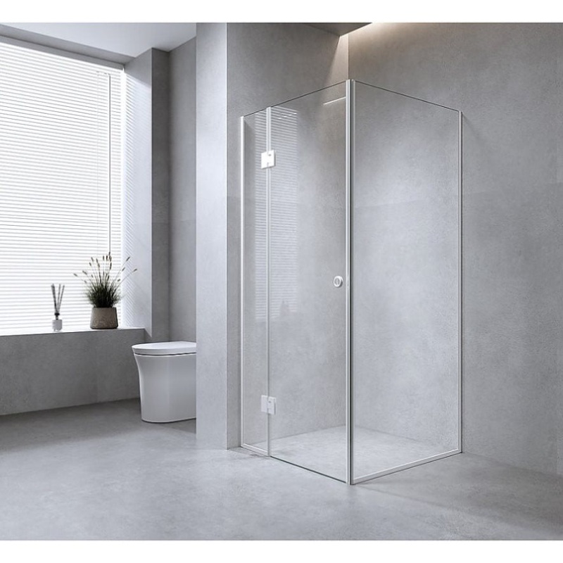100x100cm Corner Frameless Shower Screen with Black Channel and SS Hinges V63-935161