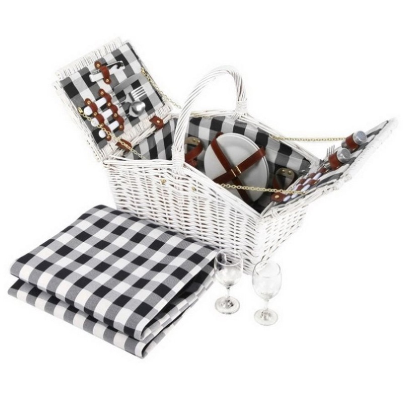 Alfresco 2 Person Picnic Basket Set Insulated Blanket Bag PICNIC-2PPL-BASKET-WH