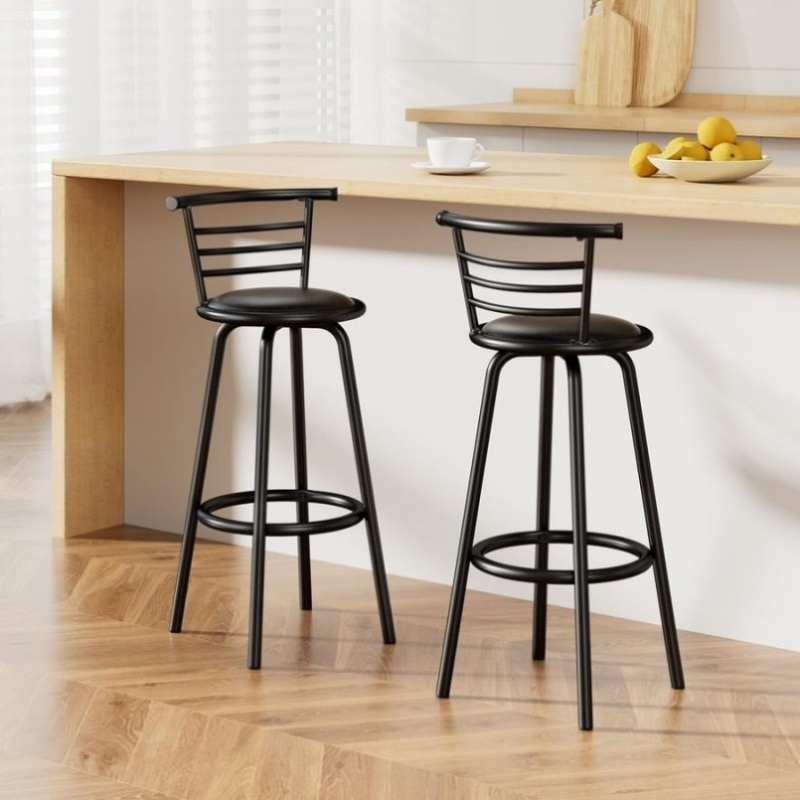 Artiss 2x Bar Stools Swivel Leather Padded Metal BA-TW-T5033A-BKX2