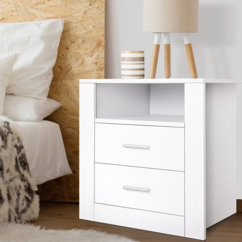 Artiss Bedside Table 2 Drawers with Shelf – TARA White FURNI-SIDE-SHELF-WH