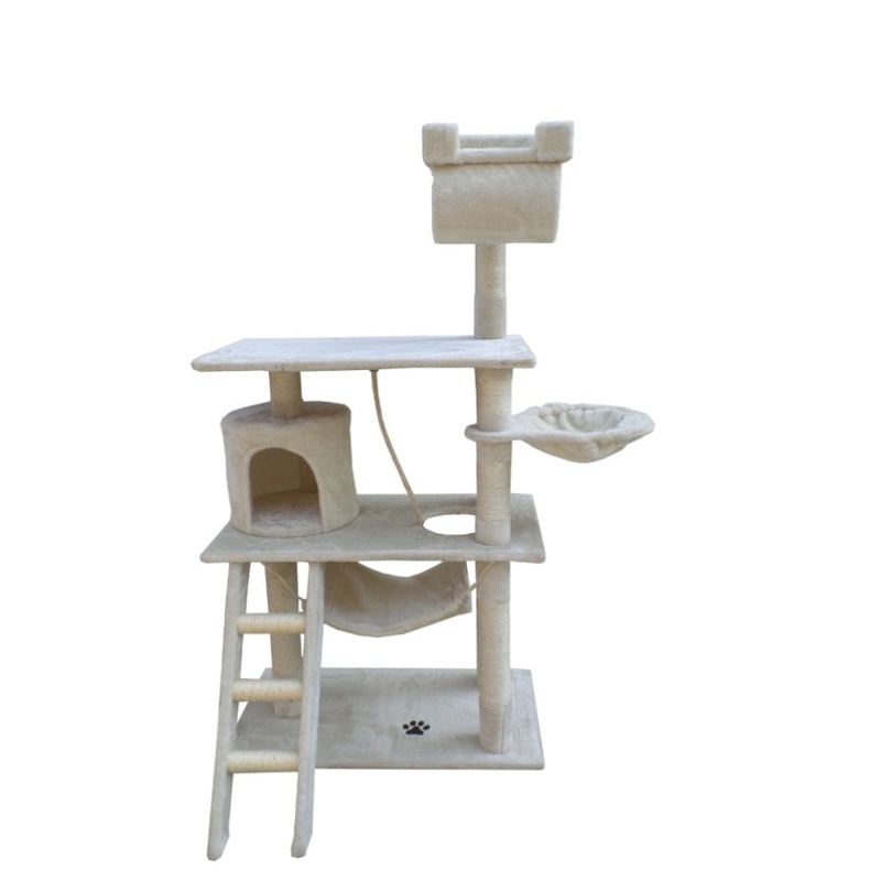 YES4PETS 140 cm Cat Scratching Post Tree W ladder & Hammock-Beige V278-CT140_BEIGE