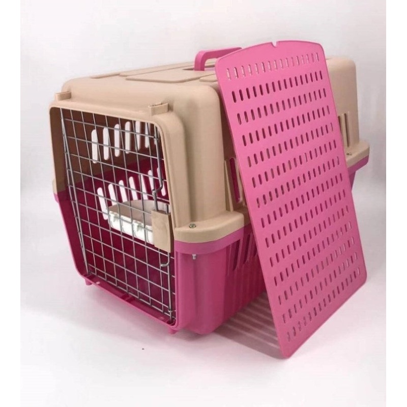 YES4PETS Large Dog Cat Crate Pet Carrier Airline Rabbit Cage With Tray And Bowl Pink V278-AA3_PINK