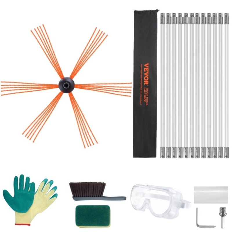 VEVOR 12 m Chimney Sweep Kit, w/ 12 Reinforced Nylon Flexible Rods, Ergonomic Chimney Cleaning V952-YCS39YC1PCS1SWX6XV0
