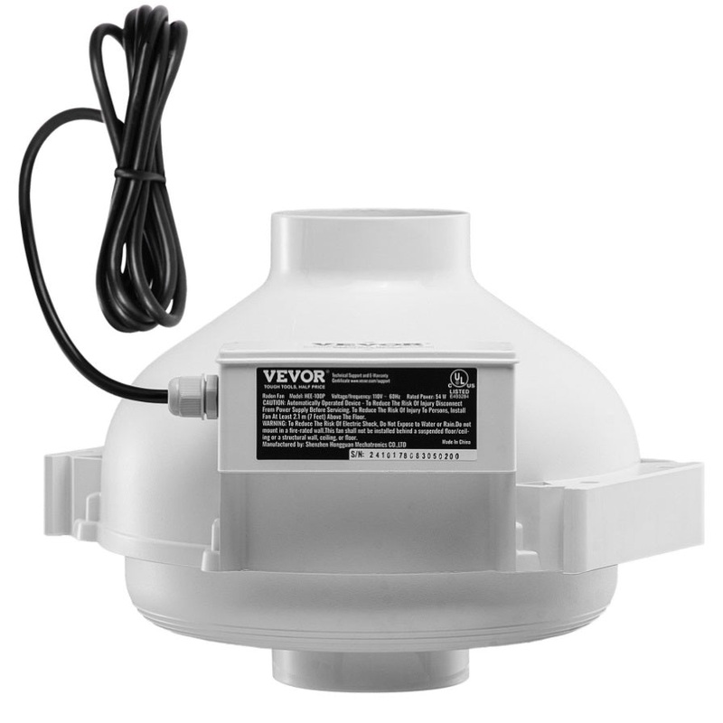 VEVOR 4 to 4.5 Radon Mitigation Fan System Quiet 260CFM Inline Duct Waterproof V952-DFSDJ4INCH26WNZBVV3