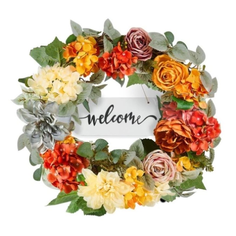 VEVOR Artificial Decorative Wreath 60.96 cm Red Orange Yellow Hydrangeas Roses V952-ZSHHXQHMPHCH0I3Y1V0