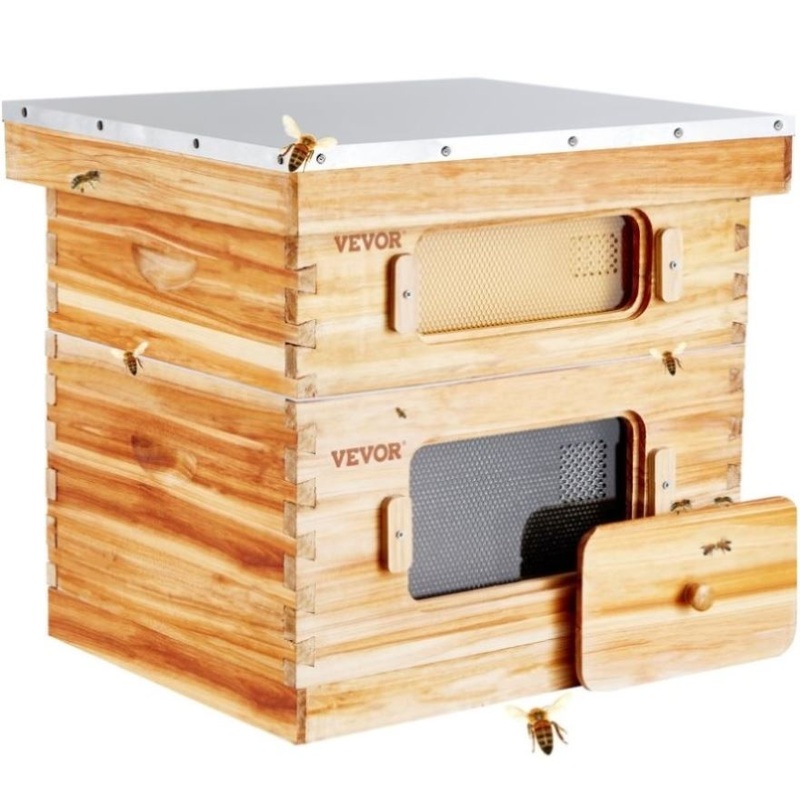 VEVOR Bee Hive 20 Frame Bee Hives Starter Kit, Beeswax Coated Cedar Wood, 1 Deep + 1 Medium Bee V952-CTFXSMSHX1ZHAS36XV0