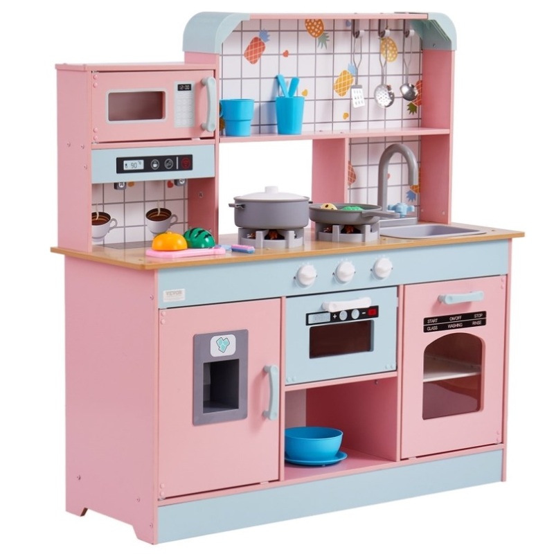 VEVOR Kitchen Playset Kids Pretend Cooking Play Toy 24 Piece Accessories Pink V952-ZTCFWJTZFSYTB3XWQV9