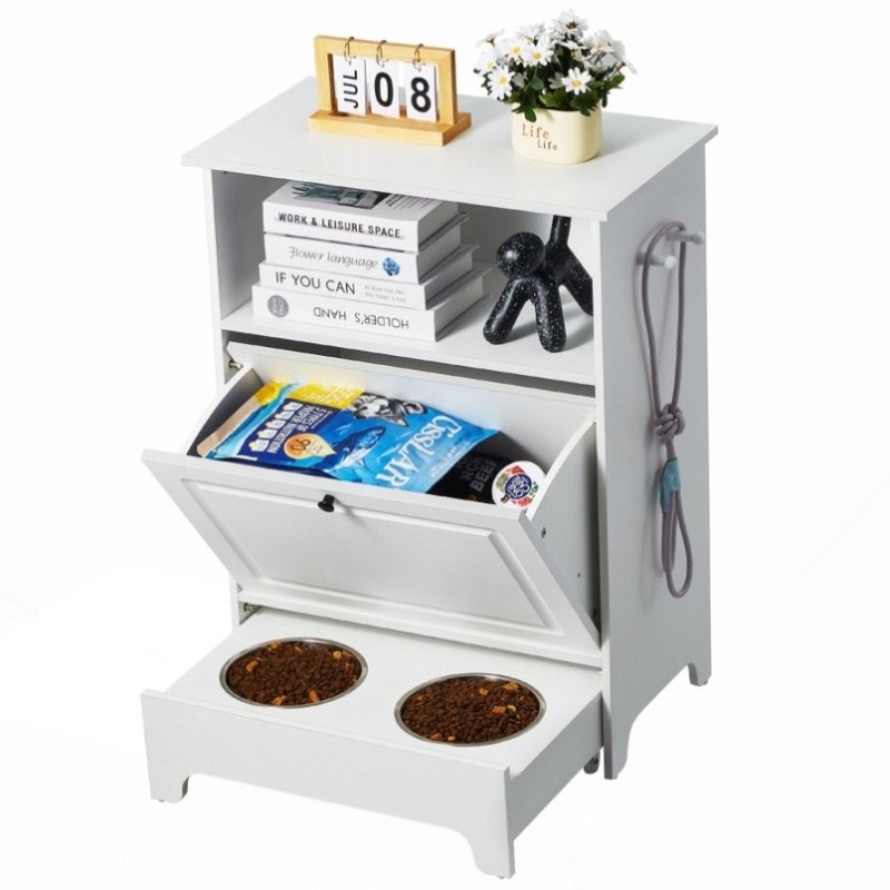 VEVOR Pet Feeding Station w/ 2 Elevated Dog Bowls Dog Food & Toy Storage Cabinet V952-MZCWHSWJ24YC6P61XV0