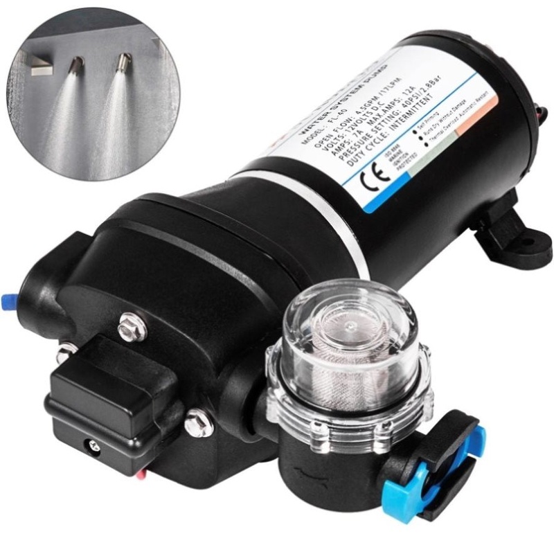 VEVOR Water Pressure Diaphragm Pump, 12V FL-40 High Pressure Diaphragm Water Pump, 40PSI Automatic V952-FL-40GMB12V000001V0