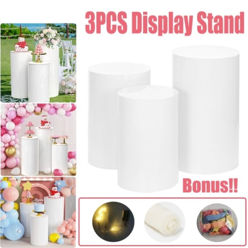 3PCS Display Stand Round Cylinder Pedestal w/ Balloon Set + LED Strip Wedding AU V201-CYL0003WH8AU