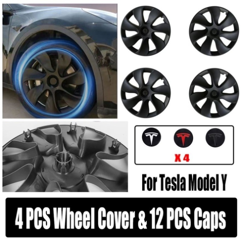 4PCS Wheel Cover Caps 19Inch ABS Black Rim Hubcap Hub Cap For Tesla Model Y V201-TSLY0019BL8AU