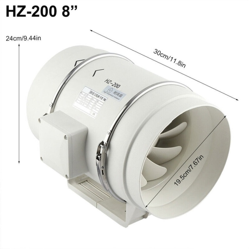 8 Inch Silent Extractor Fan Duct Hydroponic Inline Exhaust Vent Industrial V201-HBZ0112WH8AU