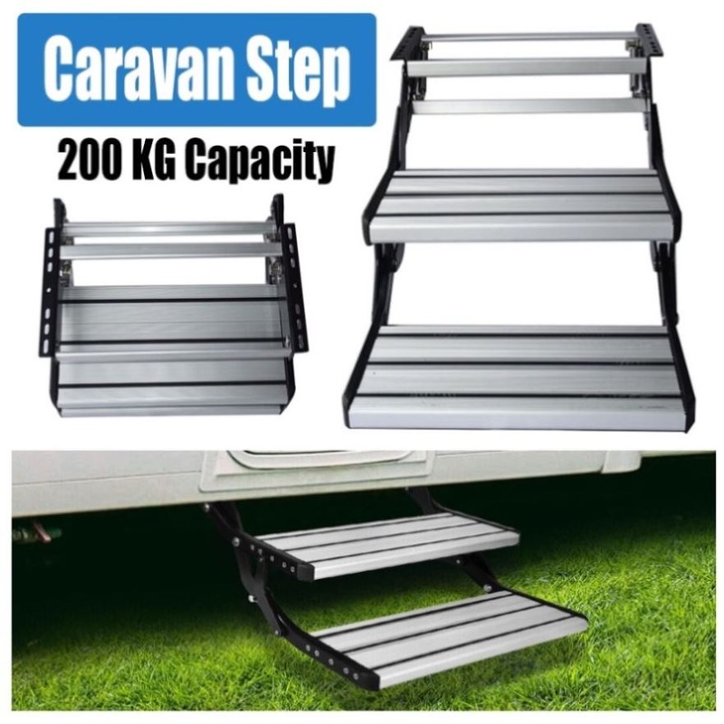 Aluminium Double Caravan Step Pull Out Folding Steps For Road RV Camper Trailer V201-CARPET2492BL8AU