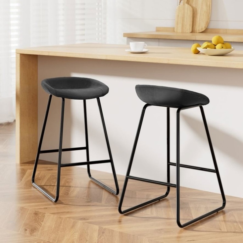 Artiss 2x Bar Stools Kitchen Dining Chairs Counter Stool PU Leather Metal BA-TW-8320-BKX2