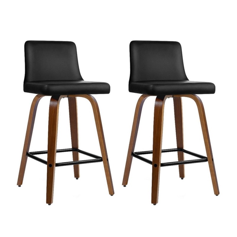 Artiss 2x Bar Stools Swivel Leather Padded Wooden BA-TW-8836-WALX2-AB