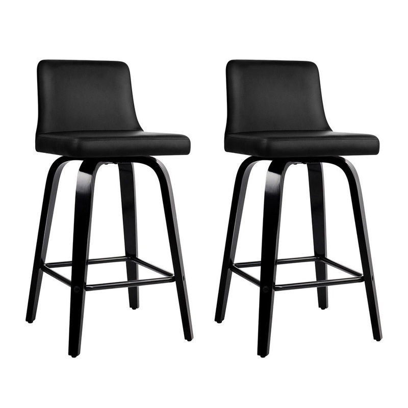 Artiss Bar Stools Kitchen Leather Barstools Swivel Wooden Chairs X2 BA-TW-8836-BKX2-AB