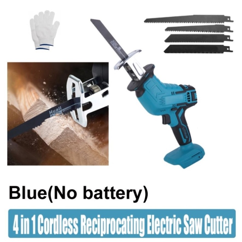 Blue Cordless Electric Reciprocating Saw Cutter with Blades without battery V201-FDZ0030BU8AU