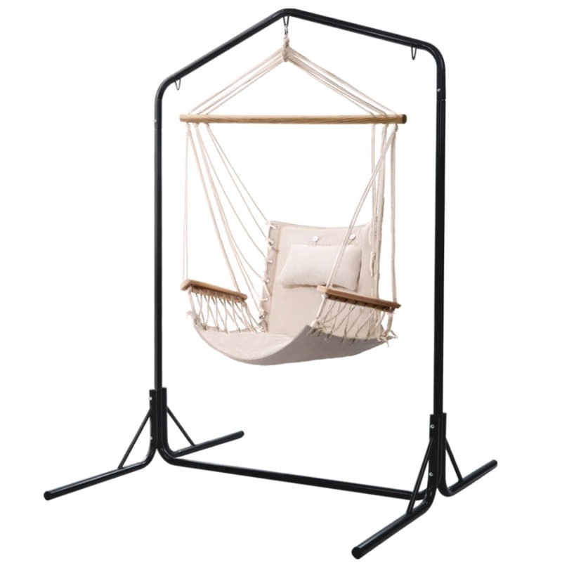 Gardeon Outdoor Hammock Chair with Stand Swing Hanging Hammock Garden Cream HM-CHAIR-ARM-CREAM-U