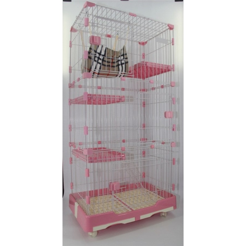 YES4PETS 179 cm Pink Pet 4 Level Cat Cage House With Litter Tray & Wheel 82x57x179 CM V278-CSN-2-3-L-3-PINK