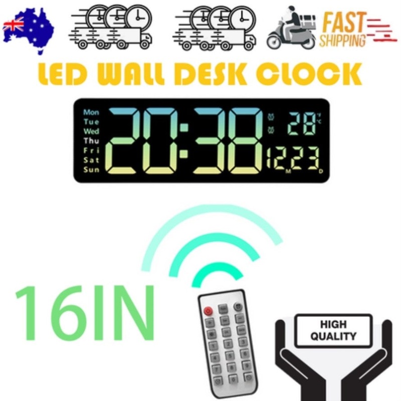 16 Green gradient color Large Digital Big Jumbo LED Wall Desk Clock Display With Temperature V201-FAZ0016GR8AU