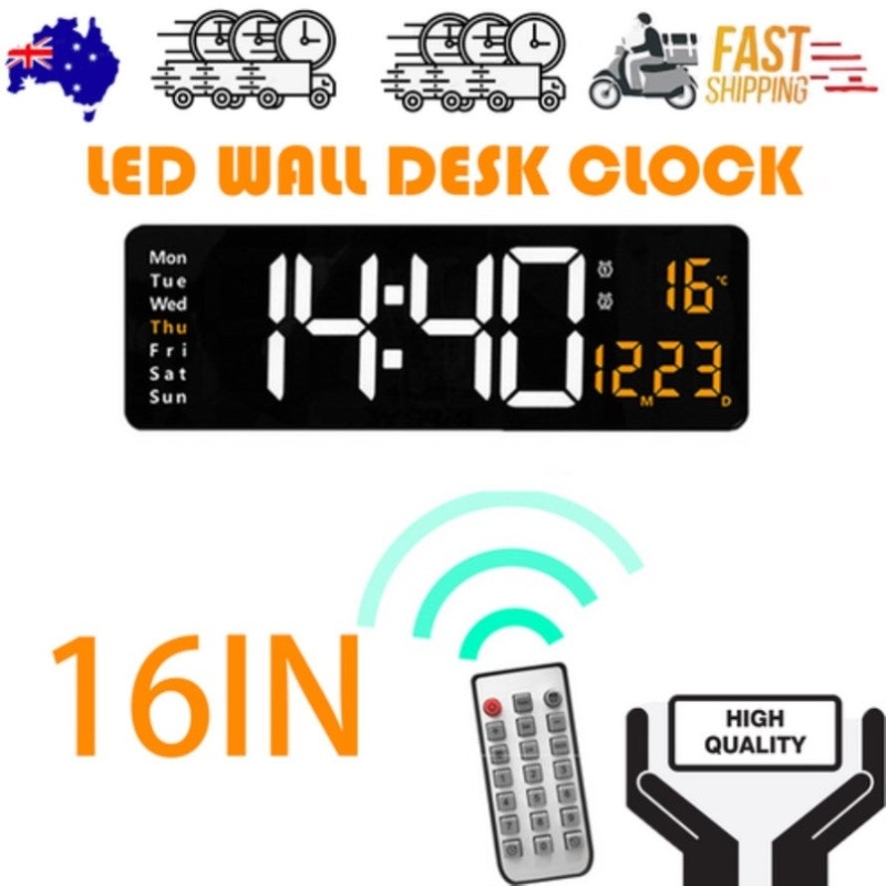 16 Orange Large Digital Big Jumbo LED Wall Desk Clock Display With Temperature Calendar V201-FAZ0016OR8AU