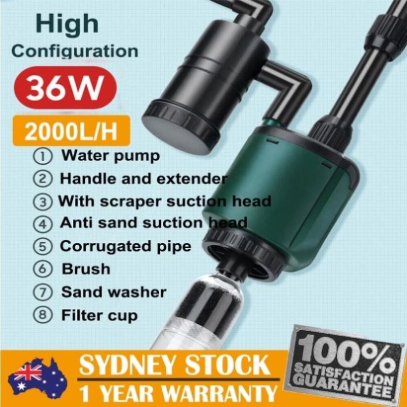 2000L/H 36W Aquarium Tool Electric Fish Tank Pump Water Changer Sand Washer AU V201-HLYG002-BLACK