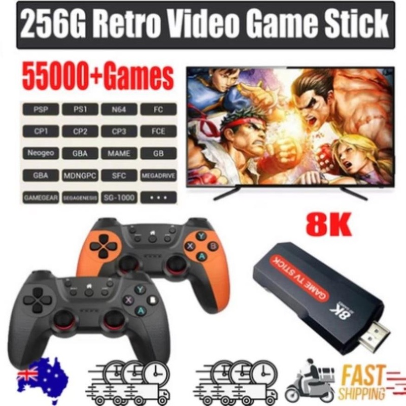 256GB 2025 NEW 8K HDMI Video Game Stick Console 55000+ 2 Wireless Controller V201-GAME0256BL8AU