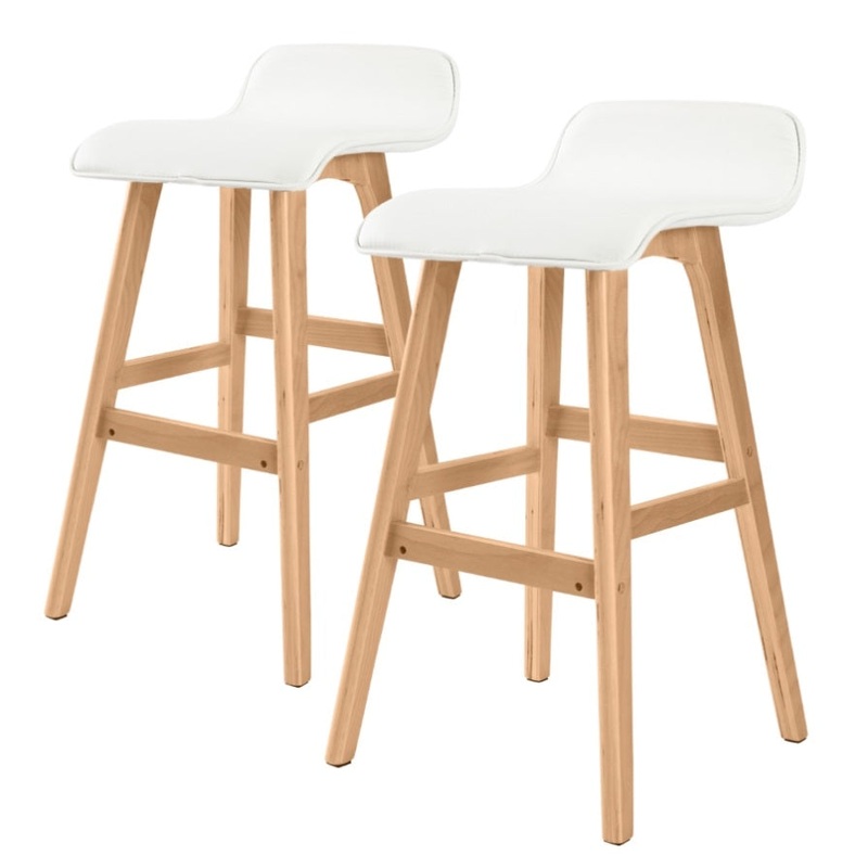 2X Wooden Bar Stool Dining Chair Leather SOPHIA 65cm WHITE V274-FT-WBSPU-75WH2
