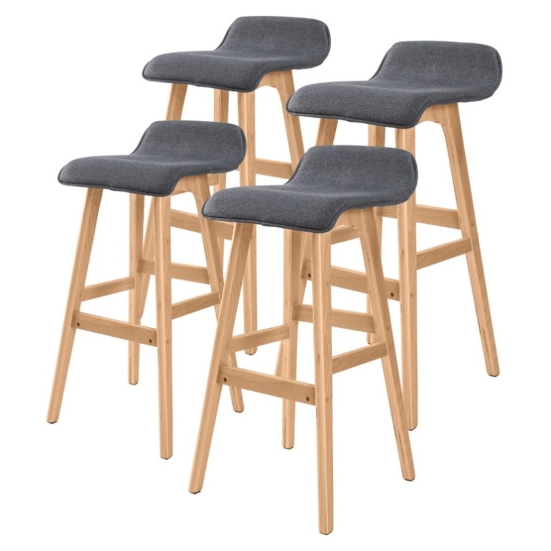 4X Wooden Bar Stool Dining Chair Fabric SOPHIA 74cm GREY V274-FT-WBSFAB-84GY4