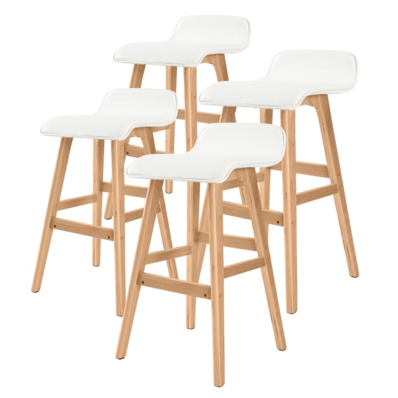 4X Wooden Bar Stool Dining Chair Leather SOPHIA 65cm WHITE V274-FT-WBSPU-75WH4