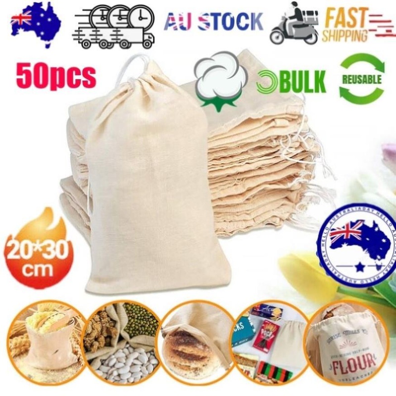 50Pcs 20X30cm Drawstring Storage Bags Calico Bags Linen Tote Gift Bag Bulk V201-W12783644
