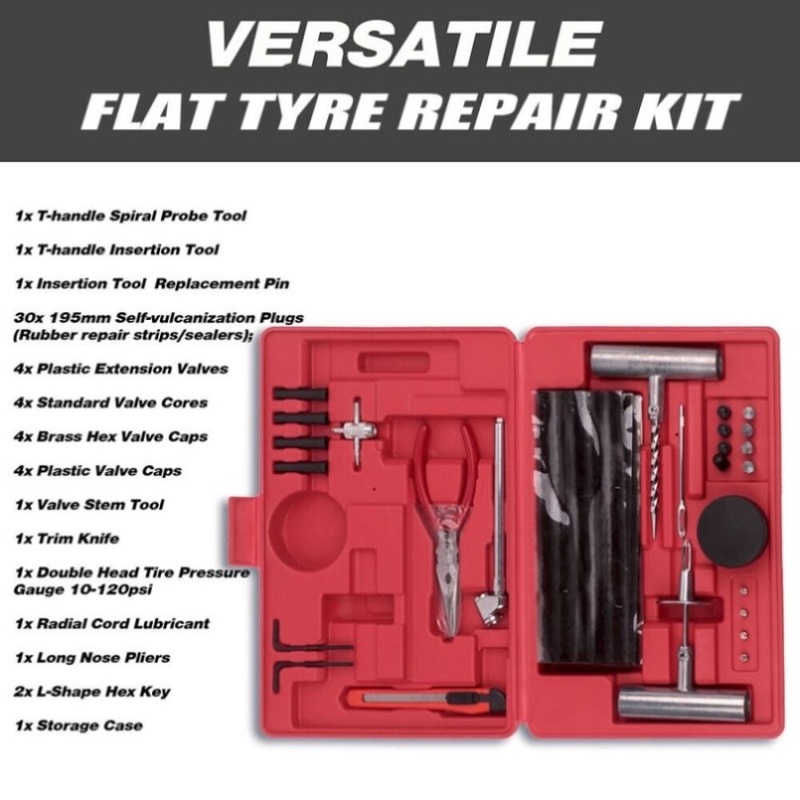 56Pc Tyre Puncture Repair Kit Tube Recovery Plugs Heavy Duty Car 4WD With Case V201-W12881746