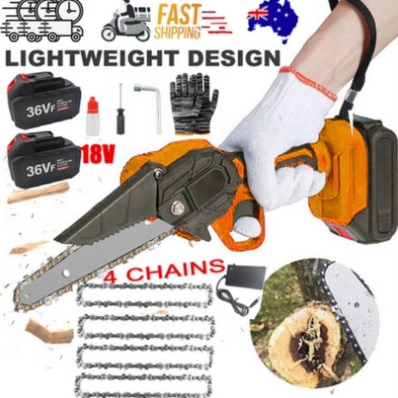 6 Mini Orange Cordless Electric Chainsaw 2X Battery-Powered Wood Cutter Rechargeable V201-FDZ0036OR8AU