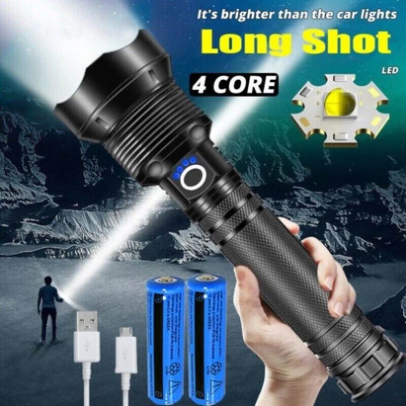 99000LM Ultra Bright LED Tactical Flashlight 3-Modes Zoom Torch USB Charging V201-W11598085